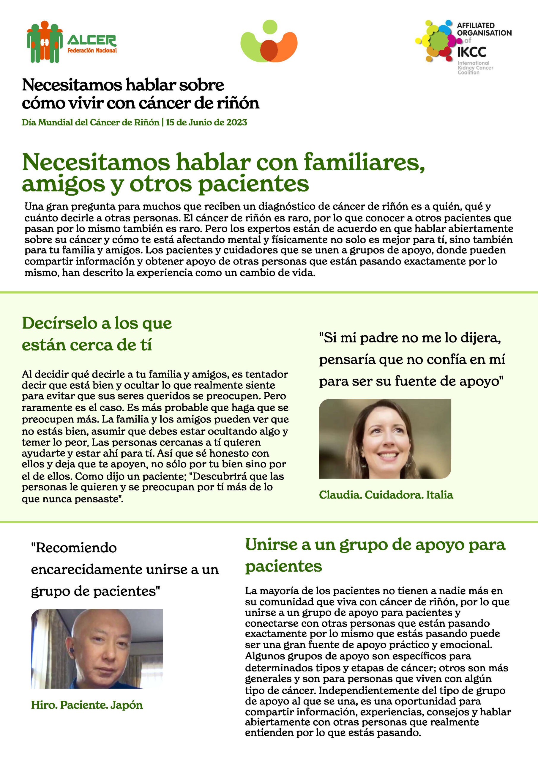 Ficha "Necesitamos hablar con familiares, amigos y otros pacientes"