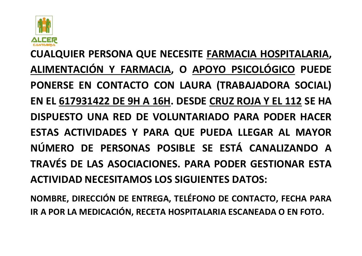 Servicio de apoyo a personas por COVID-19